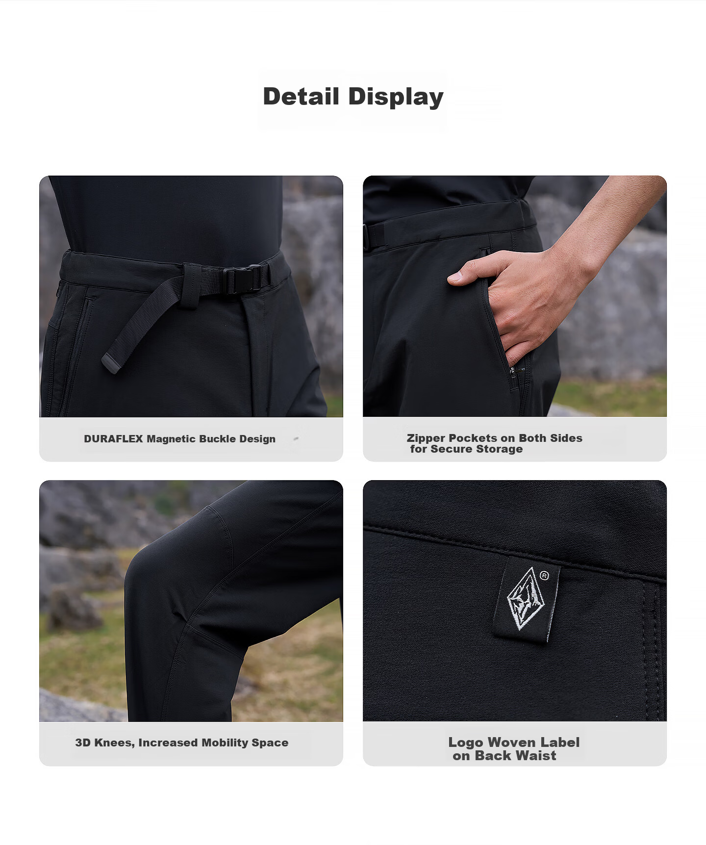 Black Ice 25 New Spring Autumn Outdoor Hiking Men's Softshell Pants Water-Repellent Durable Stretch Black XL 14