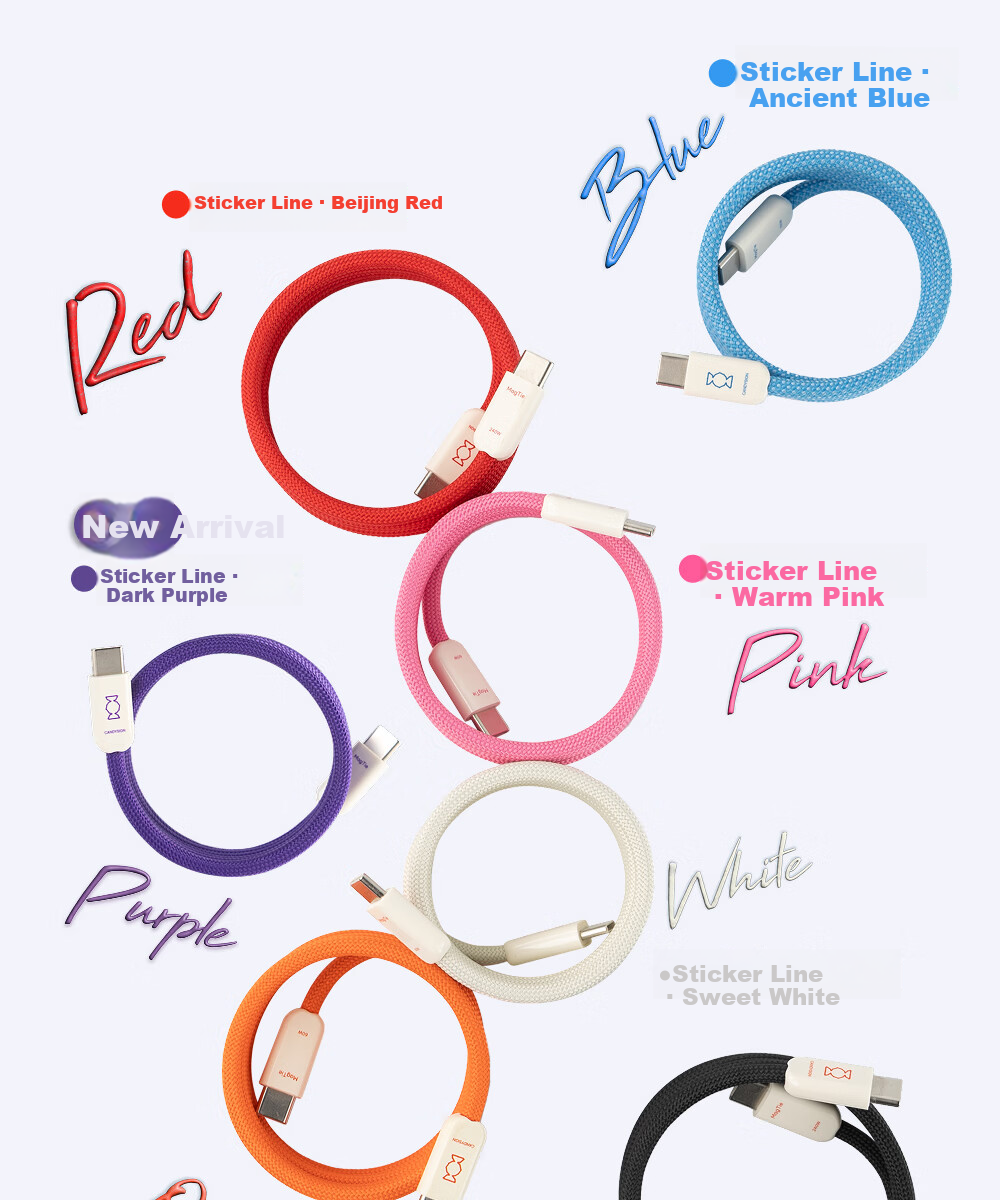 CANDYSIGN Sugar Factory Cloud Line Hard Candy Full Magnetic Adhesive 100W C-C Cloud Blue Apple Charging Cable Data Cable Fast Charge Type-C iPad Laptop 3