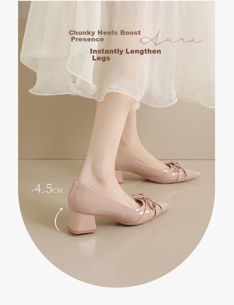 ZHR Women's Shoes 2026 New Thick High Heel Single Shoes French Style Butterfly Shallow Leather Comfortable Shoes Nude Pink Size 39 4