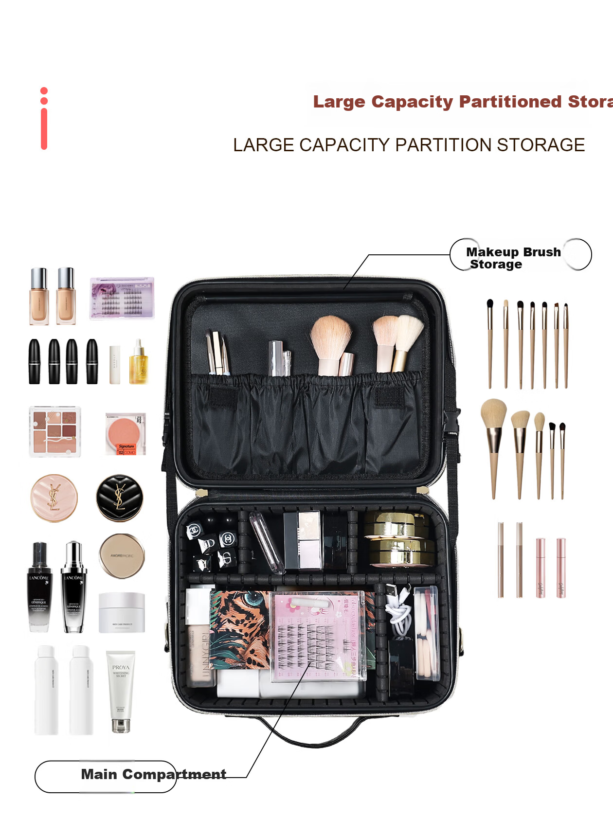 OBOX LED Lighted Makeup Bag with Mirror Large Capacity [Plaid Style] Black 12-inch Makeup Bag 11
