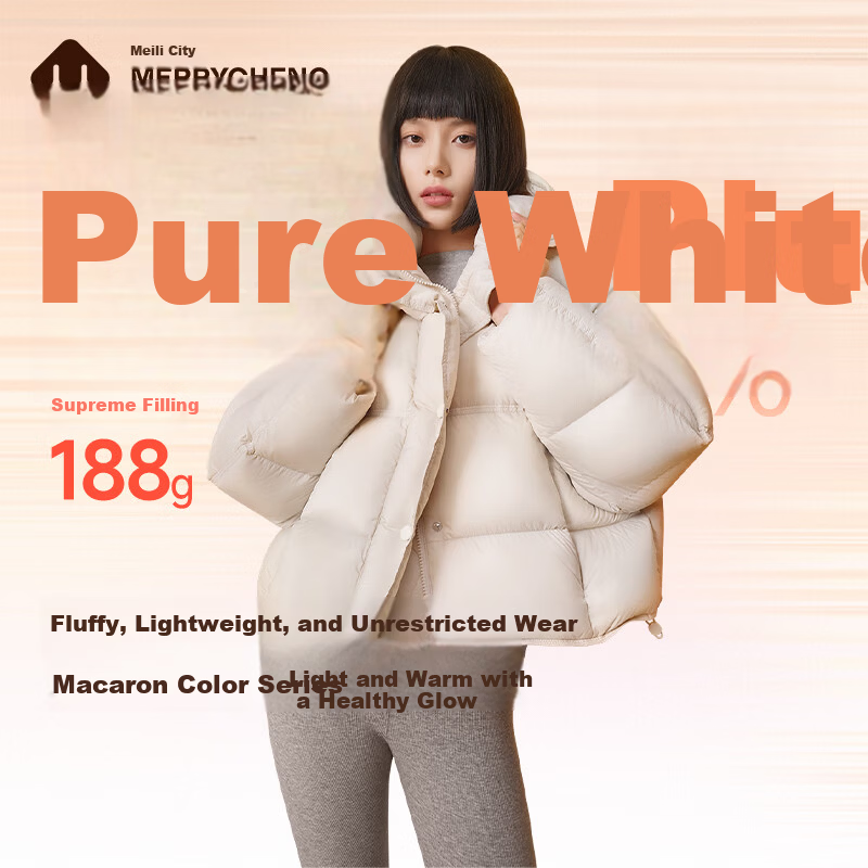 Meilicheng Women's Lightweight Breathable Three-Protection Technology Sports Versatile Short Goose Down Jacket 107 Platinum White S