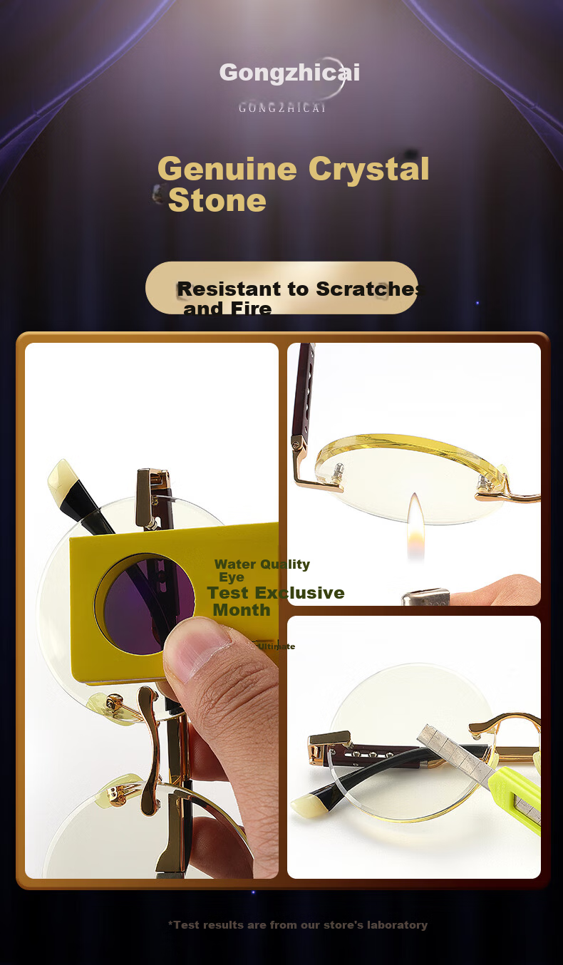 Gongzhicai Vintage Round Frame Bamboo Leaf Green Crystal Sunglasses Bright Unisex HD Stone Frameless Gentleman Glasses 4