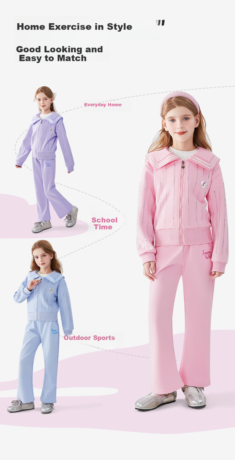 Disney Girls' Spring and Autumn Outfit 2026 Purple Size 160 Children's Jacket and Pants Sports Casual Set 13