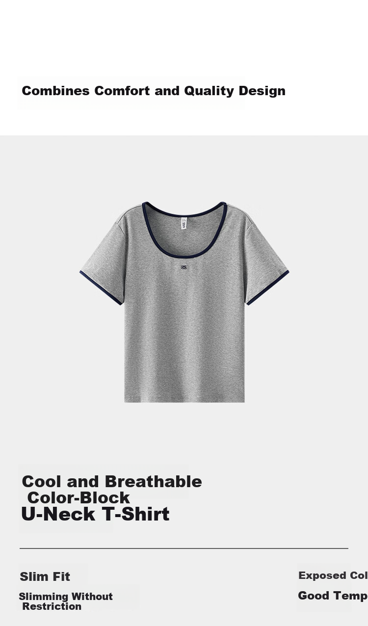Semir Cooling T-Shirt | Mall Same Style Women's Summer Short Sleeve Color Block U-Neck Slim Fit 2026 Top 101326100003 13