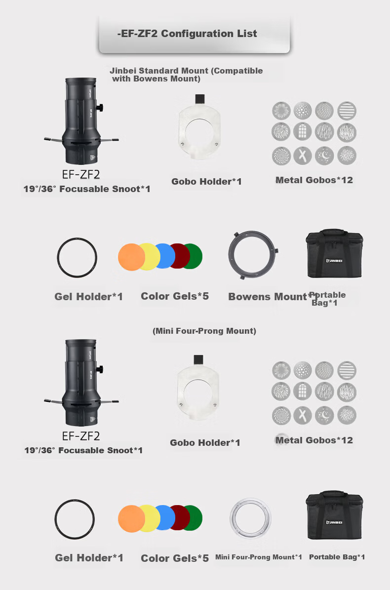Jinbei EF-ZF2 (36° Lens) Focusing Spotlight Professional Imaging Lens LED Constant Light Optical Effect Spotlight Photography DIY Artistic Shaping Light Effect Background Photography 2