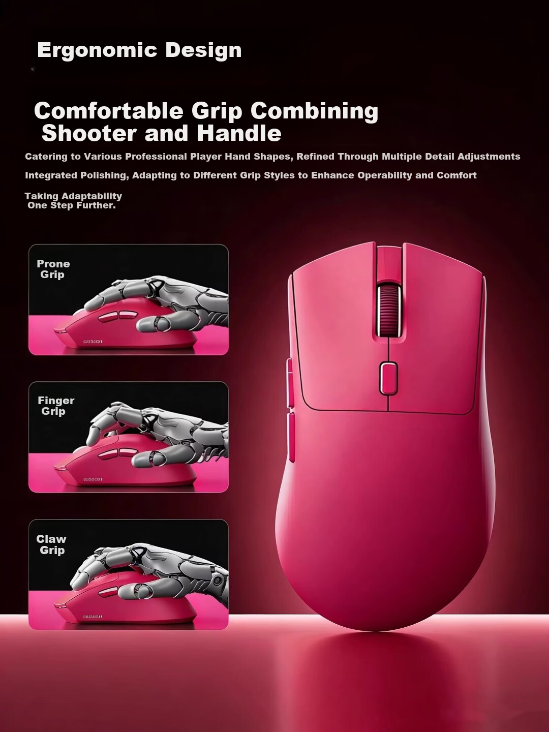 EWEADN E7 Pro Wireless Mouse Wired Bluetooth Tri-Mode Gaming Lightweight Low Latency Ergonomic for Small to Medium Hands Laptop Tablet Desktop Office Peripheral 3