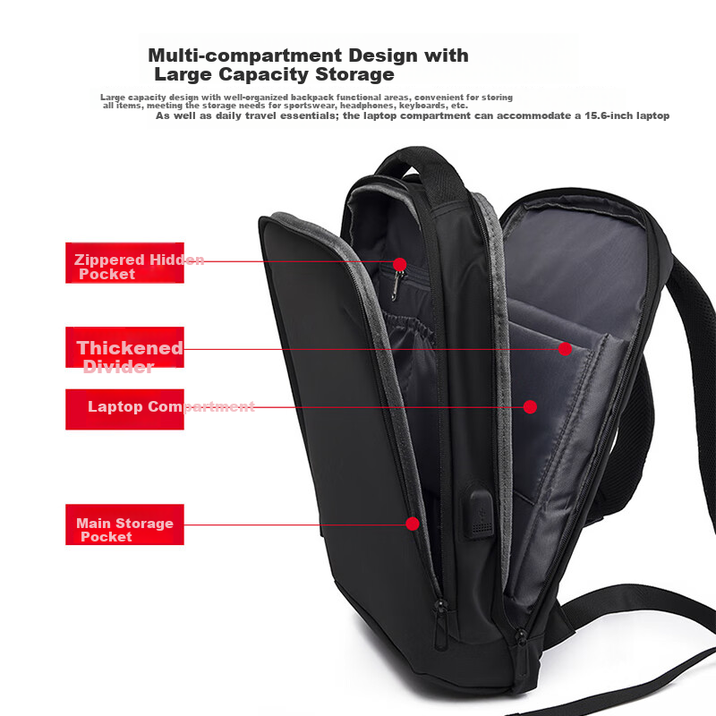 Biyoumei Men's Large Capacity 15-inch Laptop Backpack Casual Business Multifunctional Travel Student Shoulder Bag
