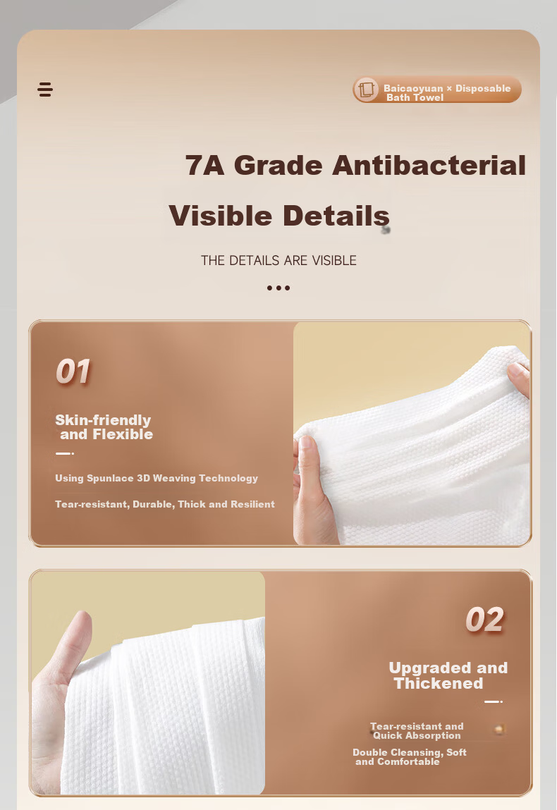 Baicaoyuan 7A Antibacterial Disposable Bath Towel Extra Large Thickened Travel Disposable Shower Towel Independent Packaging 5
