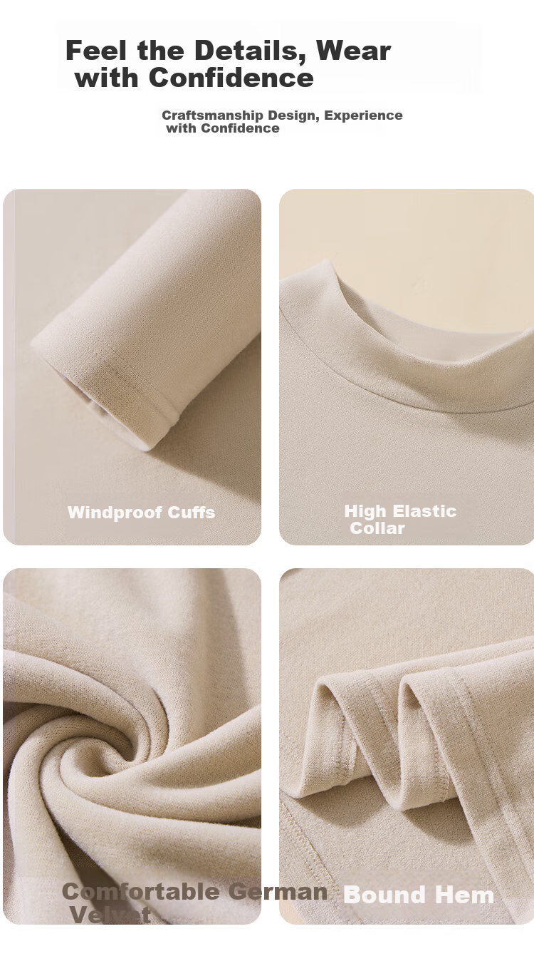 MiiOW New German Velvet Thermal Women's Base Layer, Women's Warm Underwear, Mid-Length Collar, Ribbed Slim-Fit Top, White, Size L 16