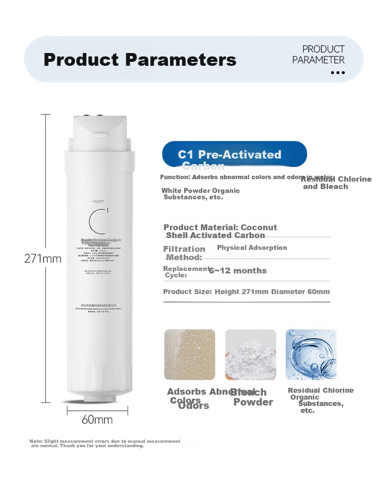 KaQiu Compatible Universal Midea Water Purifier Filter S1 Series PAC Composite C1 Pre-Activated Carbon Filter 12