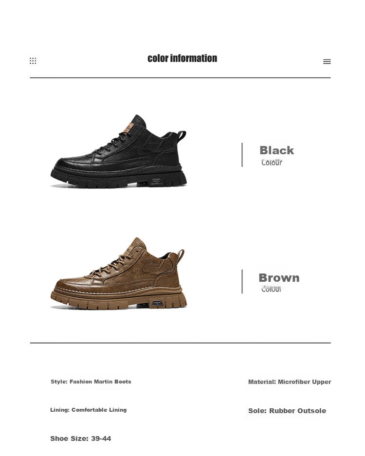 Bull Family Martin Boots Men New British Style Mid-High Casual Shoes Outdoor Fleece-Lined Warm Work Boots for Men 3