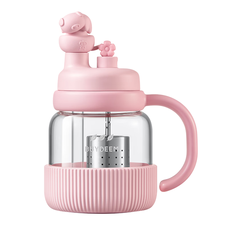 Buydeem Tea Separation Cup with Adjustable Tea Basket High Temperature Resistant Glass Portable Fun Pet Straw Cup Gift Tea Brewing Cup