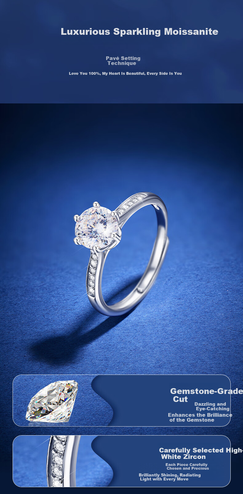 GLTEN 1 Carat Moissanite Diamond Silver Ring Women's Wedding Engagement Ring Birthday Gift for Girlfriend Wife 4