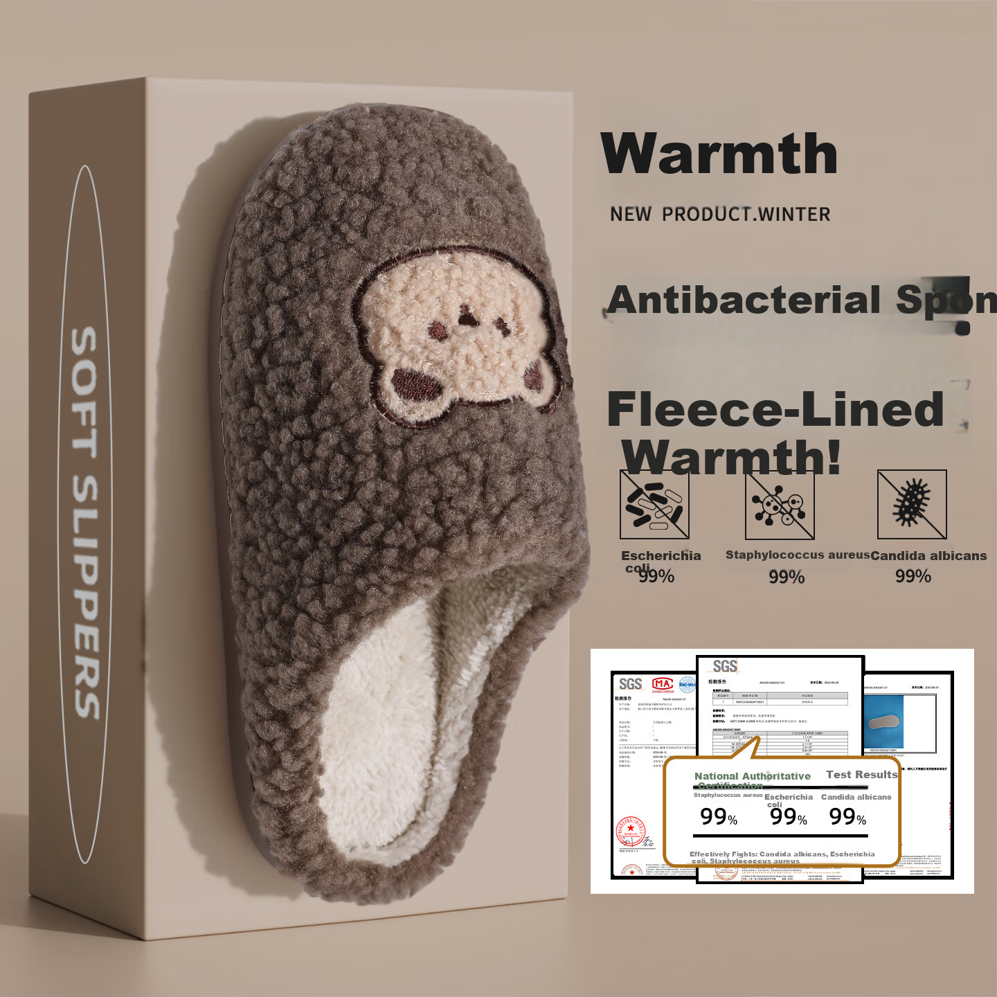 Runrou Women's Cotton Slippers Autumn Winter Warm Fleece Cute Indoor Home Couple Men's Antibacterial Deodorant