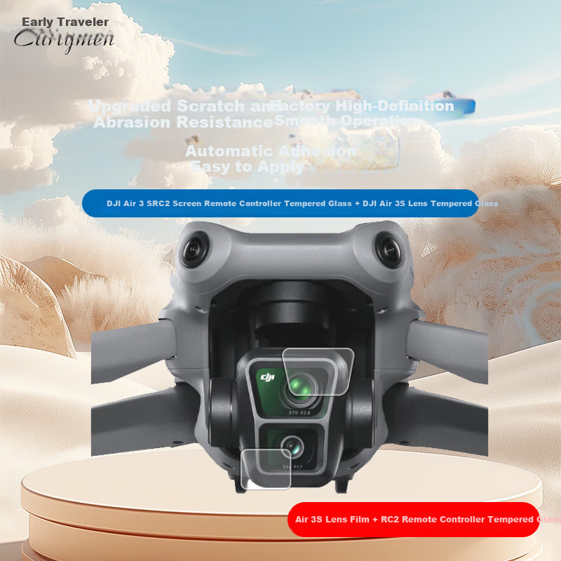 ZaoXingKe DJI Air 3S RC2 Combo Set with Screen Remote Controller Tempered Glass Film + DJI Air 3S Lens Tempered Glass Film 3-Piece Protective Film Set