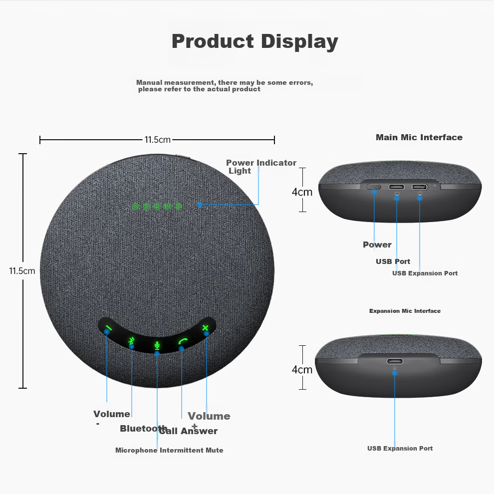 Hongshidao BT12S Video Conference Omnidirectional Microphone Speaker Wireless Bluetooth Dual USB Desktop Pickup Radius 8m (USB Daisy Chain Suitable for Meeting Rooms within 60㎡) 7