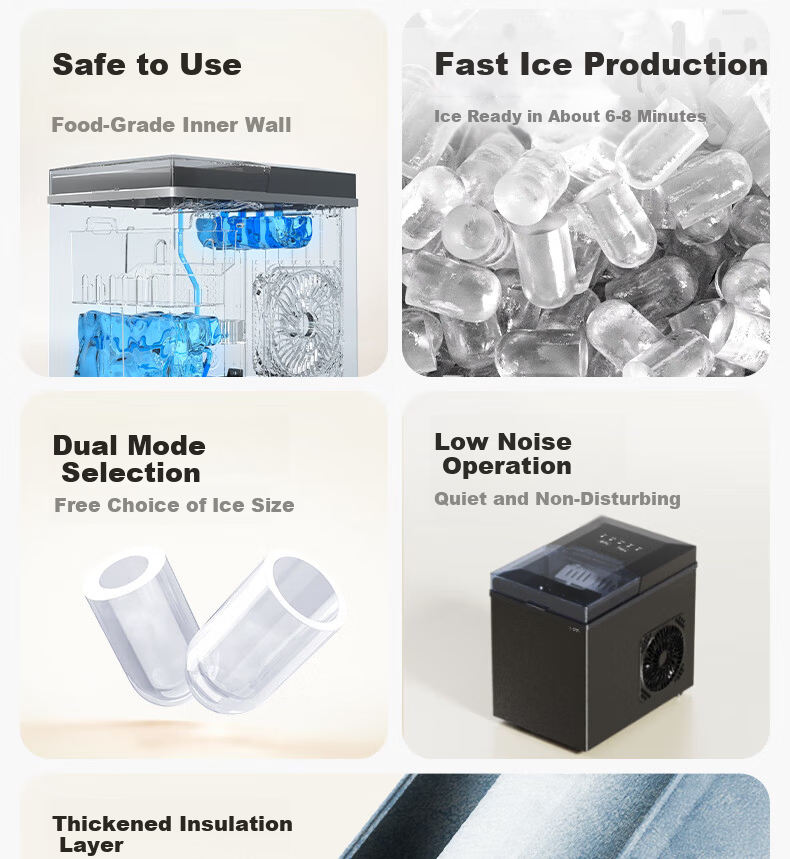 Deli Ice Maker, Compact Home And Dorm Portable Mini 92W Low-Power Ice Making Machine, Fully Automatic Water Dispenser with Self-Cleaning Water System, Food-Grade Material 3