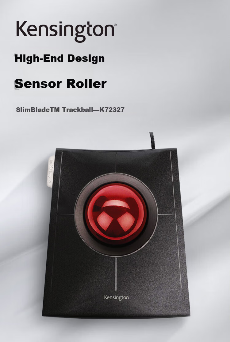 Kensington Ergonomic Wired Laser Trackball Mouse Flat Trackball (Virtual Scroll Wheel) Ambidextrous Design Drawing Mouse for Home Office K72327 2