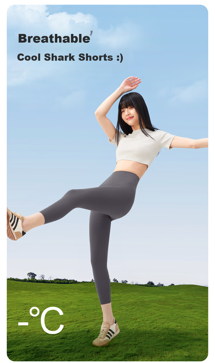 Urban Beauty High-Waist Elastic Slimming Nine-Point Sharkskin Leggings Summer Thin Yoga Pants Gray XL 2