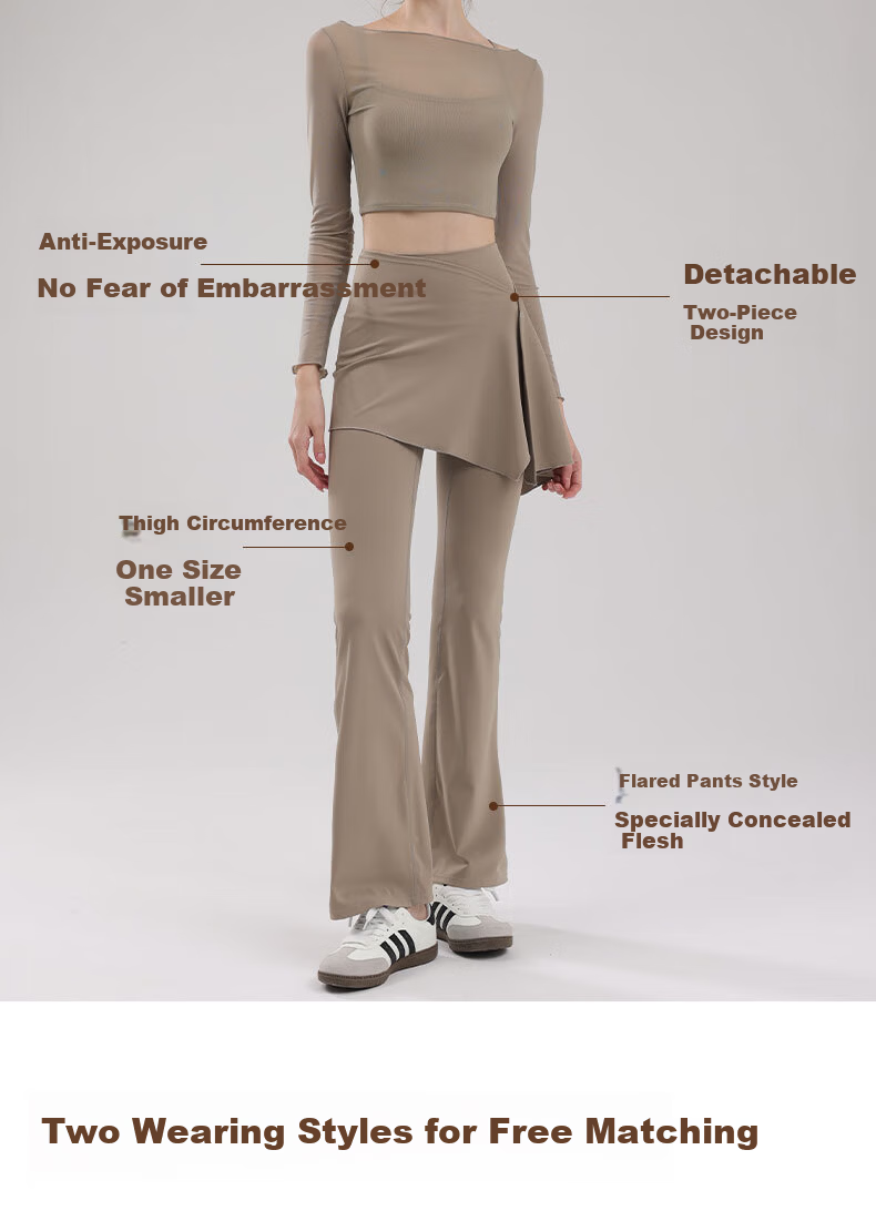 XUEXIMAN Two-Piece Set, Skirt And Yoga Pants for Women, Spring And Autumn New Style, Butt-Lifting Pilates Training Sports, Slightly Flared Wide-Leg Fitness Pants 3