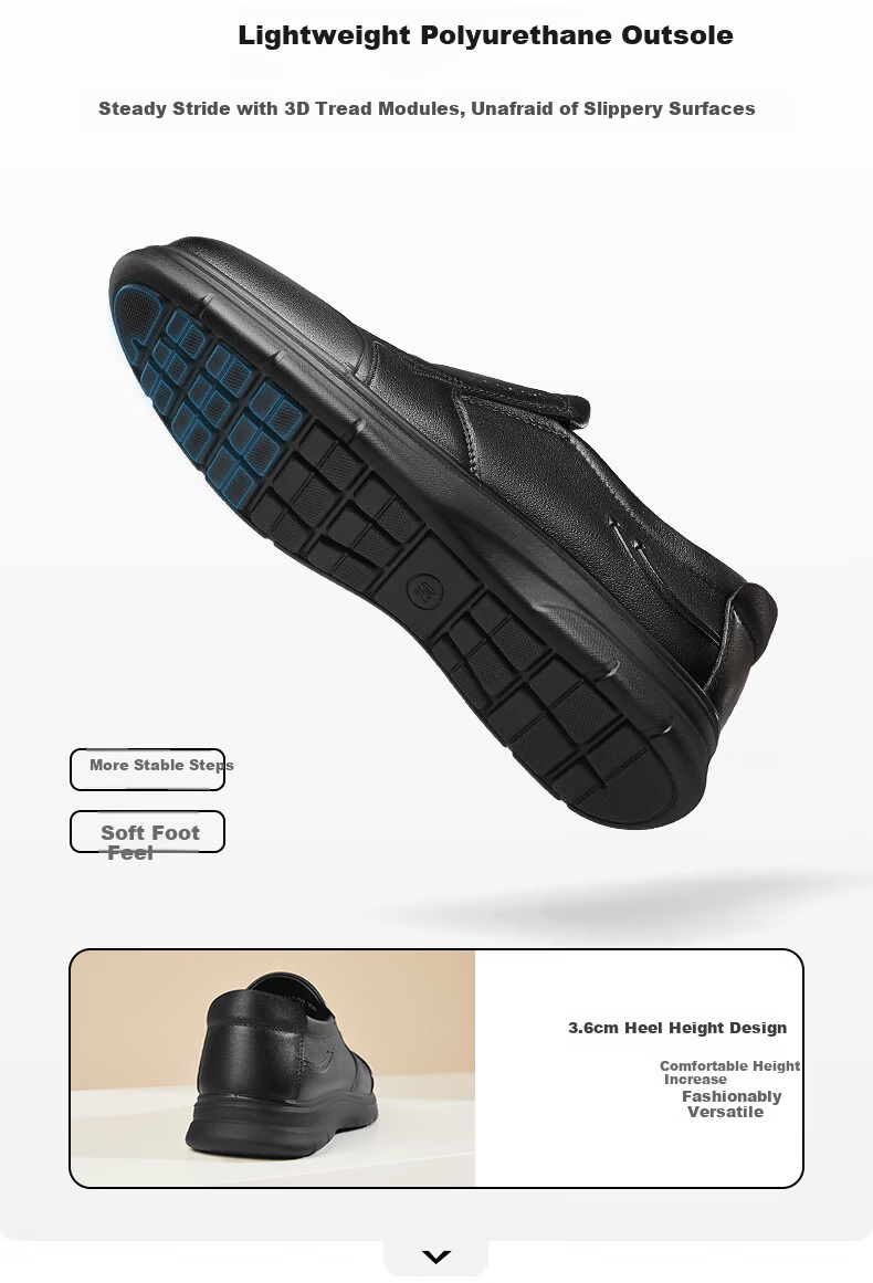 Connai Slip-On Business Casual Shoes Simple Comfortable Lazy Shoes Daily Men's Youth Round Toe Full Grain Leather Black 44 6