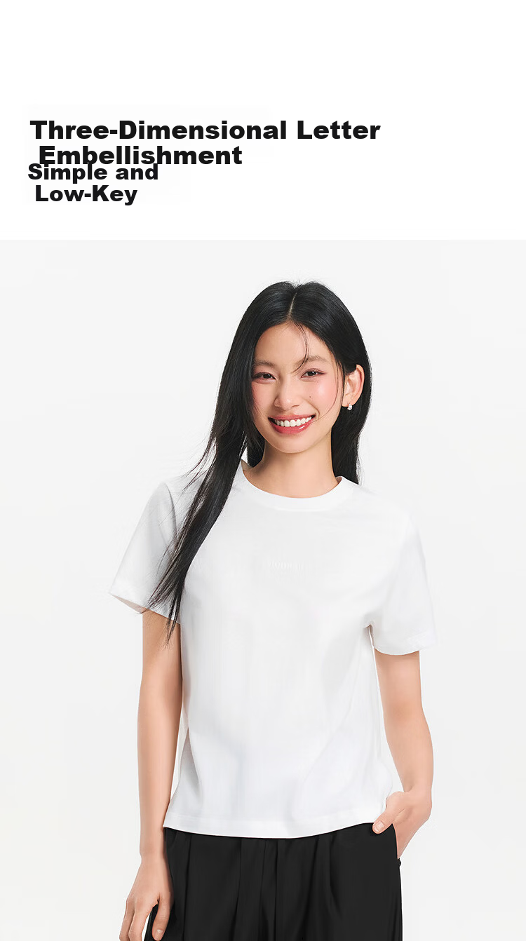Semir Senrou Women's Summer Short Sleeve T-Shirt Letter Print Slim Fit Basic Simple Pullover Top 101325100017 13
