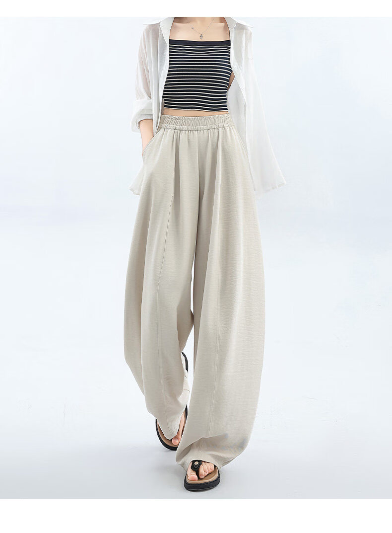 Modal Curved Blade Wide-Leg Pants for Women Summer 2026 New High-Waist Slimming Ice Silk American Texture Banana Casual Pants 11