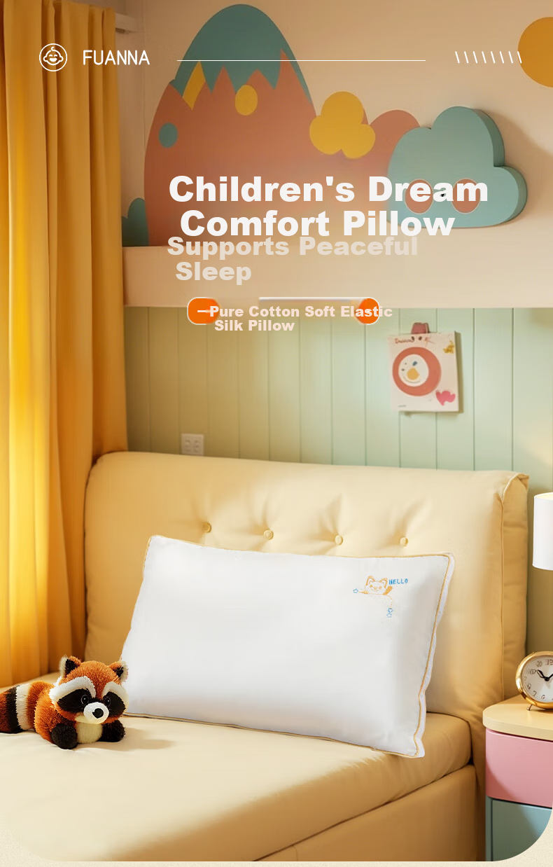 Fuanna Children's Pillow Pure Cotton 60s Satin Silk Pillow Core Children's 50*30cm 1