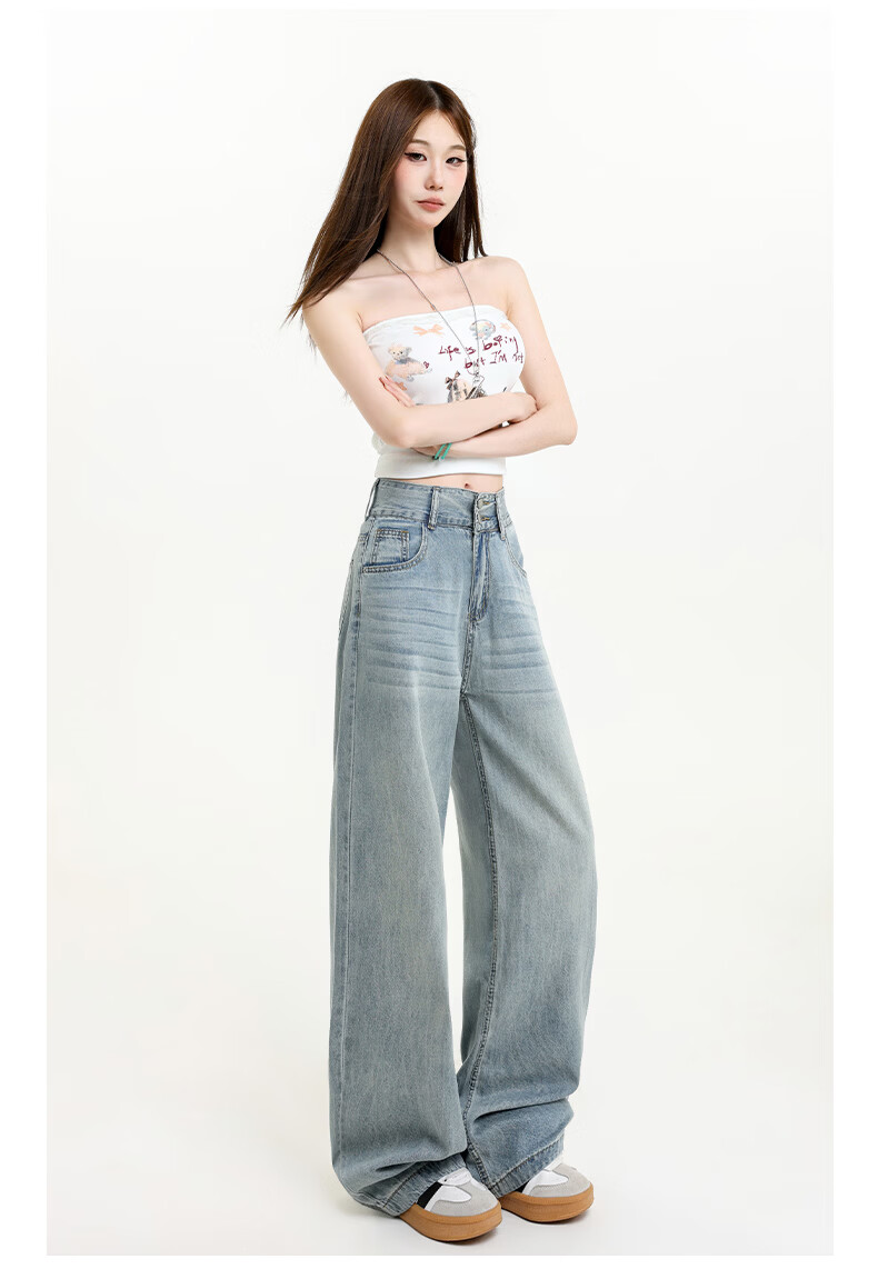 Jeanswest Women's High-Waist Jeans 2026 Spring Summer Lightweight Silky Slim Fit Wide-Leg Denim Pants Blue XL 21