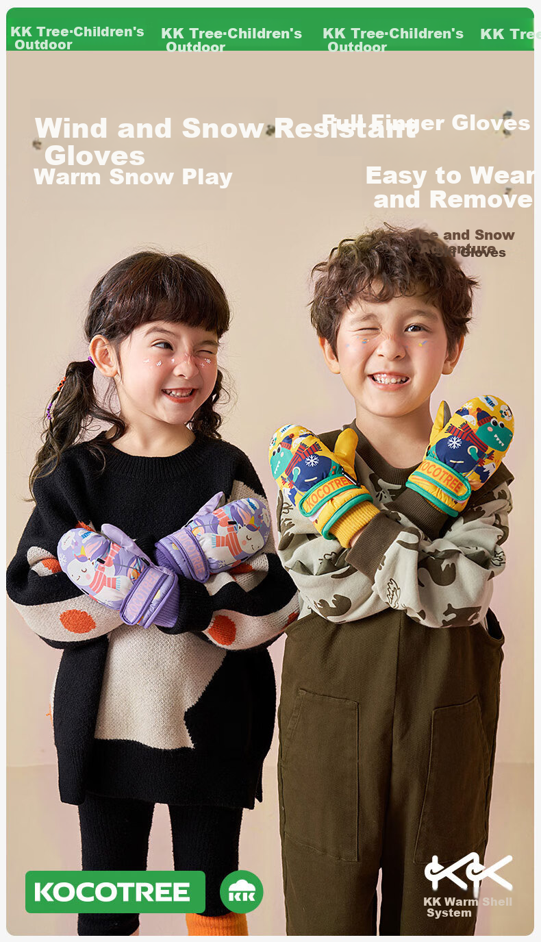 Kocotree KK Tree Kids Gloves Ski Autumn Winter Boys Girls Fleece Thickened Baby Snow Play Warm Rabbit Milk Candy 2