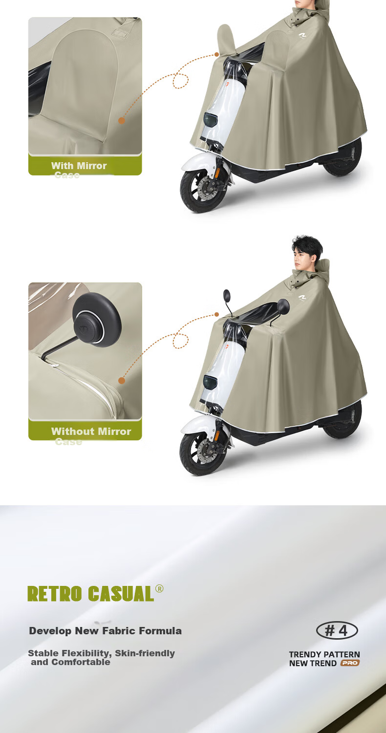 Beimei Electric Scooter Raincoat, Extra Large And Thick Long Style, Full Body Protection against Heavy Rain, for Men And Women, Single Or Double Rider, Battery-Powered Motorcycle Poncho 4