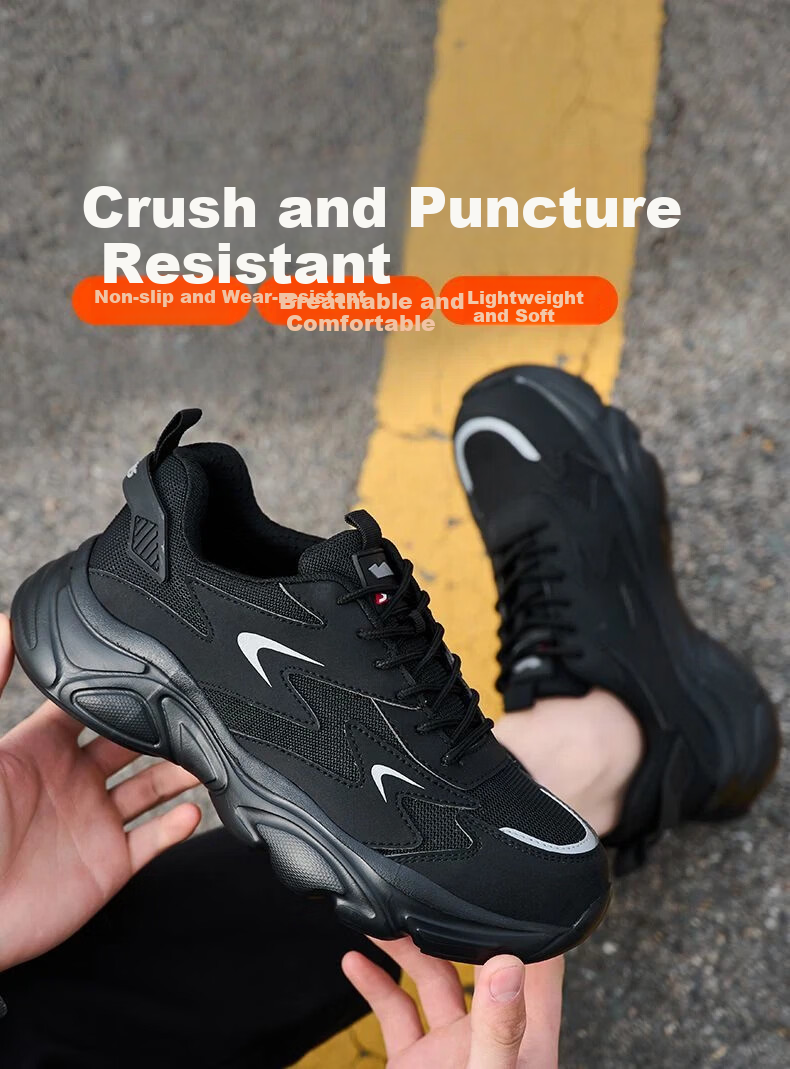 SONTAS Safety Shoes Men Summer Breathable Lightweight Anti-Smash Anti-Puncture Steel Toe Worksite Durable Women 2026 Soft Sole Worksite Light Soft Black Breathable [Anti-Smash Anti-Puncture] Size 43 3