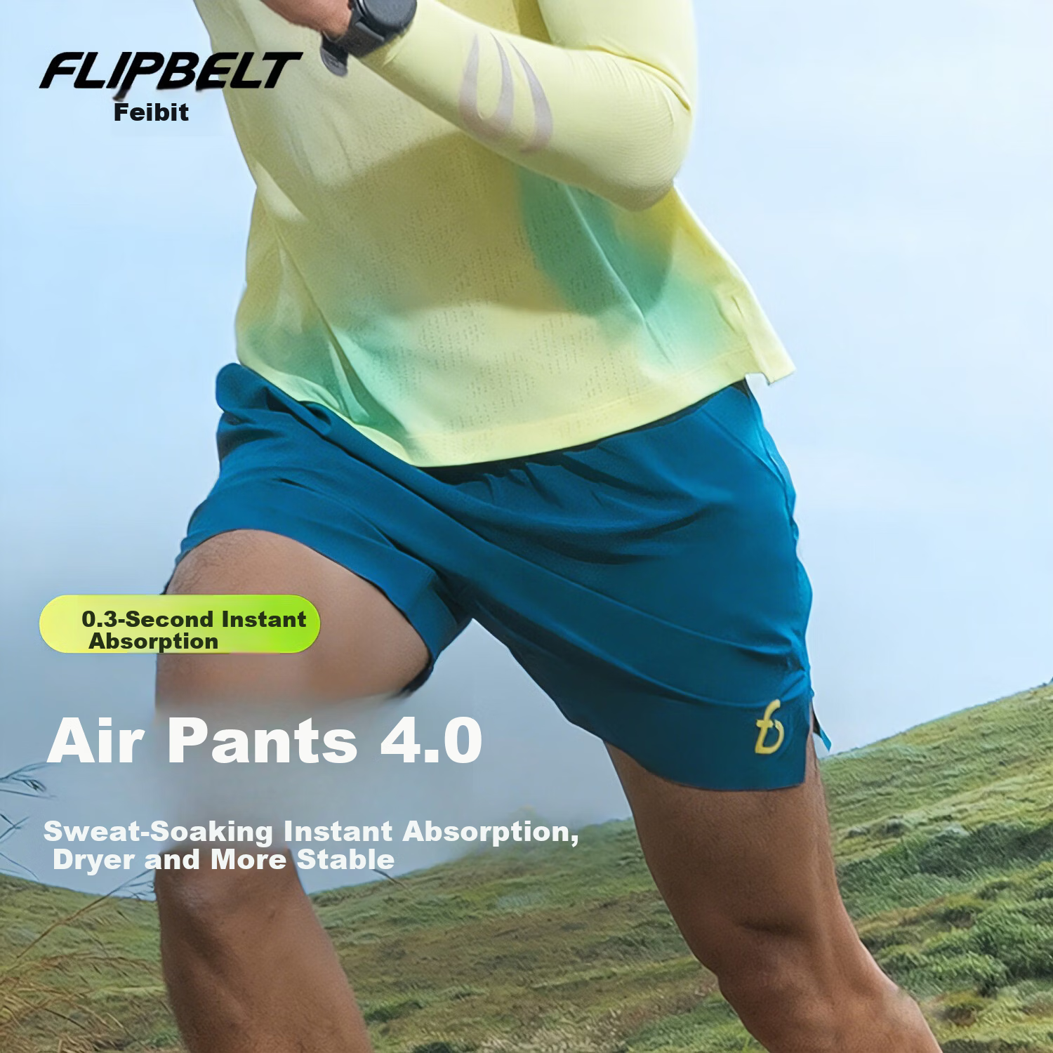 Feibit Air Pants 4.0 Men's Waist Bag Shorts Breathable Running Sports Pants 5-Inch Quick-Dry Lake Blue S
