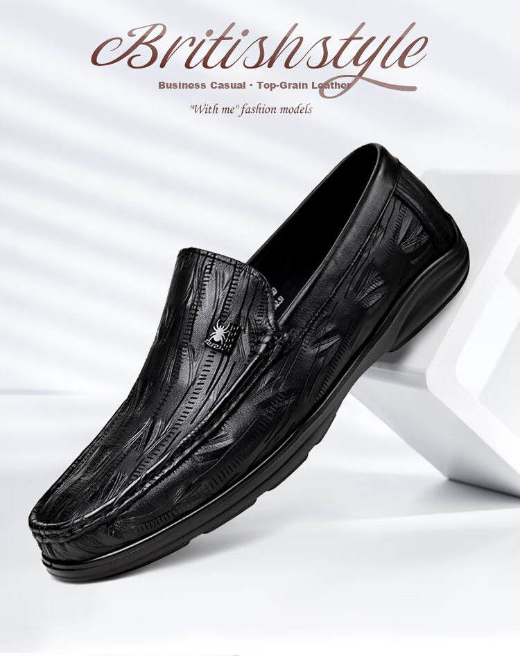 SPIDER KING Loafers Spring Autumn Men's Shoes Cowhide Comfortable Slip-On Moccasins Men's Business Leather Shoes Black 39 1