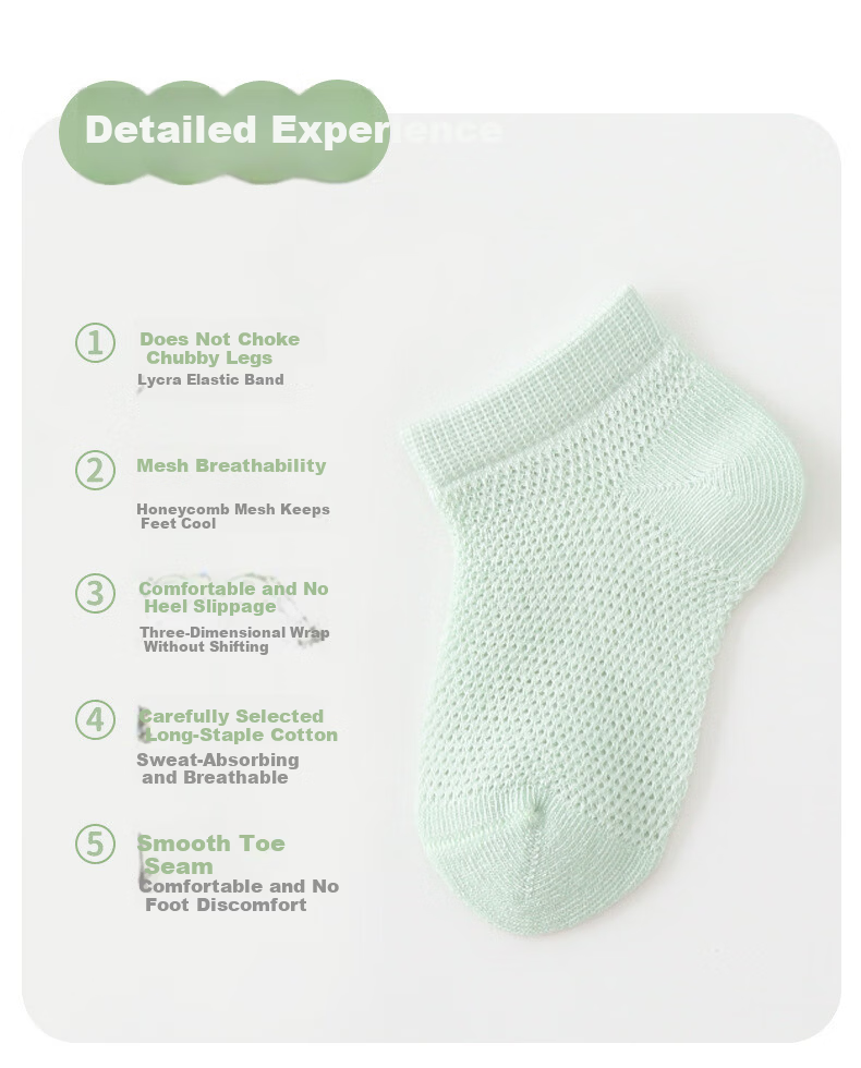 Five Cotton 3-Pair Baby Socks Spring Summer Breathable Mesh Children's No-Show Socks Candy Color Seamless Newborn Socks 4