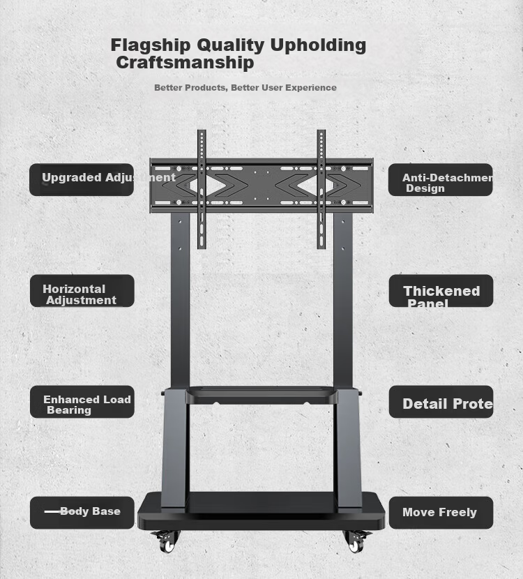 Beishi Mobile TV Stand 32-75 Inch Floor Rolling Cart Conference Video TV Mobile Mount Floor Advertising Display Rack TV Bracket 7