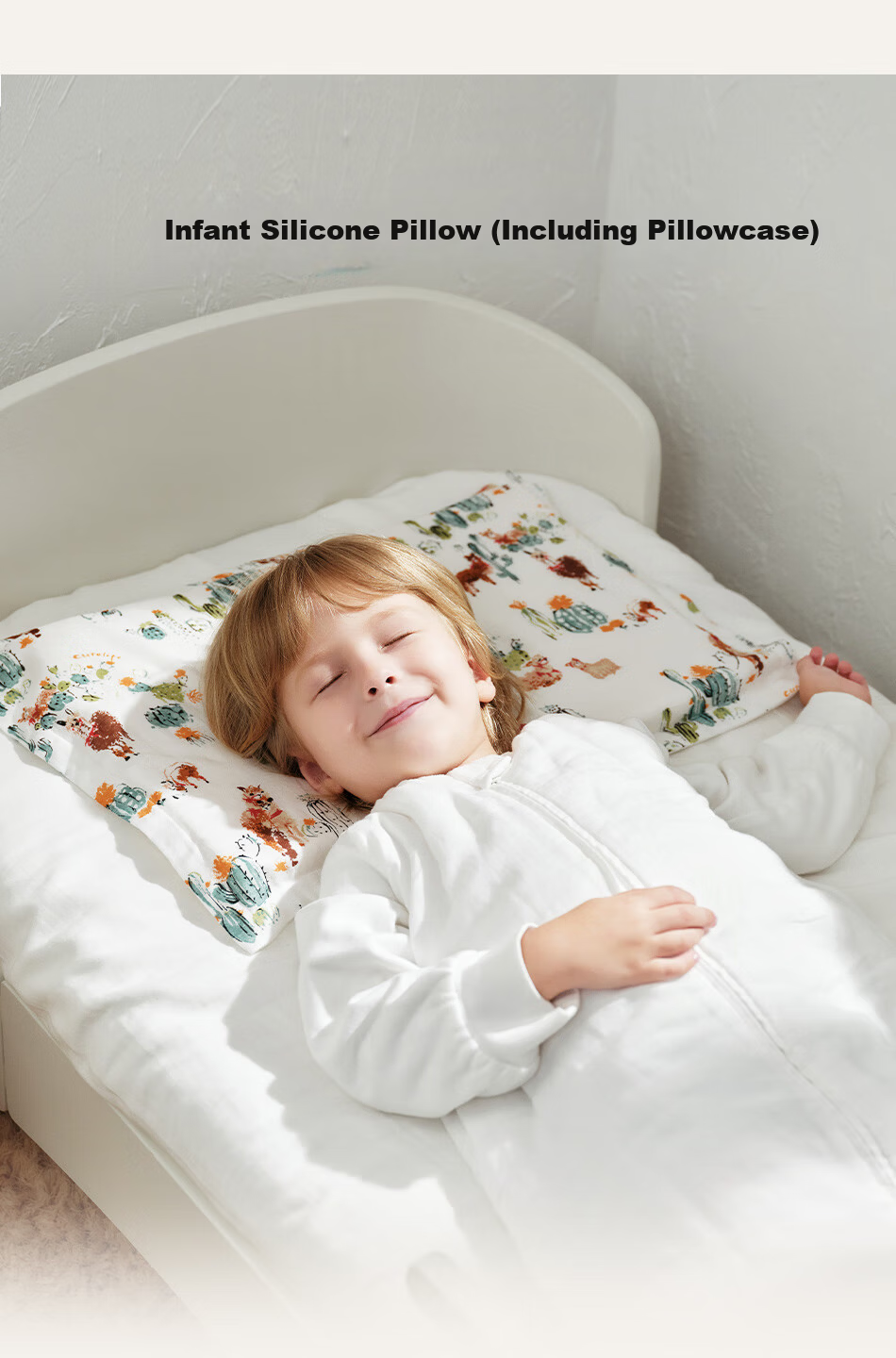 Cutelife Baby Pillow Silicone Washable Antibacterial Breathable Spinal Protection Pillow for Toddlers 1-3 Years Whale Leap Star Sea 1