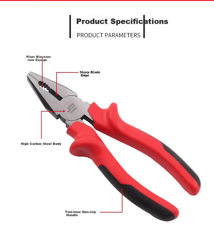 JETECH Multifunctional Steel Wire Pliers Tiger Pliers Flat Nose Pliers Electrician Special Clamping Pliers Wire Cutting Pliers 7 Inch TPC-7 2