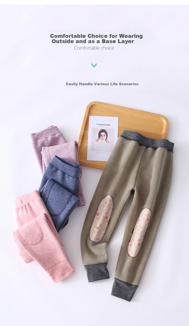 Dingguagua Kids Thermal Pants Boys Autumn Winter Fleece Thickened School Uniform Leggings Girls Students Mid to Big Kids Inner Pants 4
