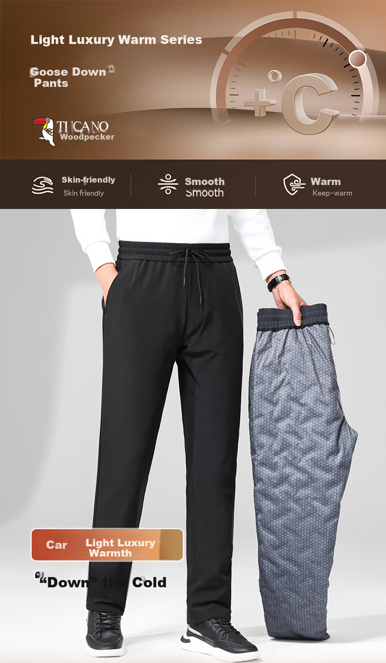TUCANO Men's Winter Down Pants Thickened Warm Goose Down Casual Windproof Cotton High Waist Straight Leg Trousers 2