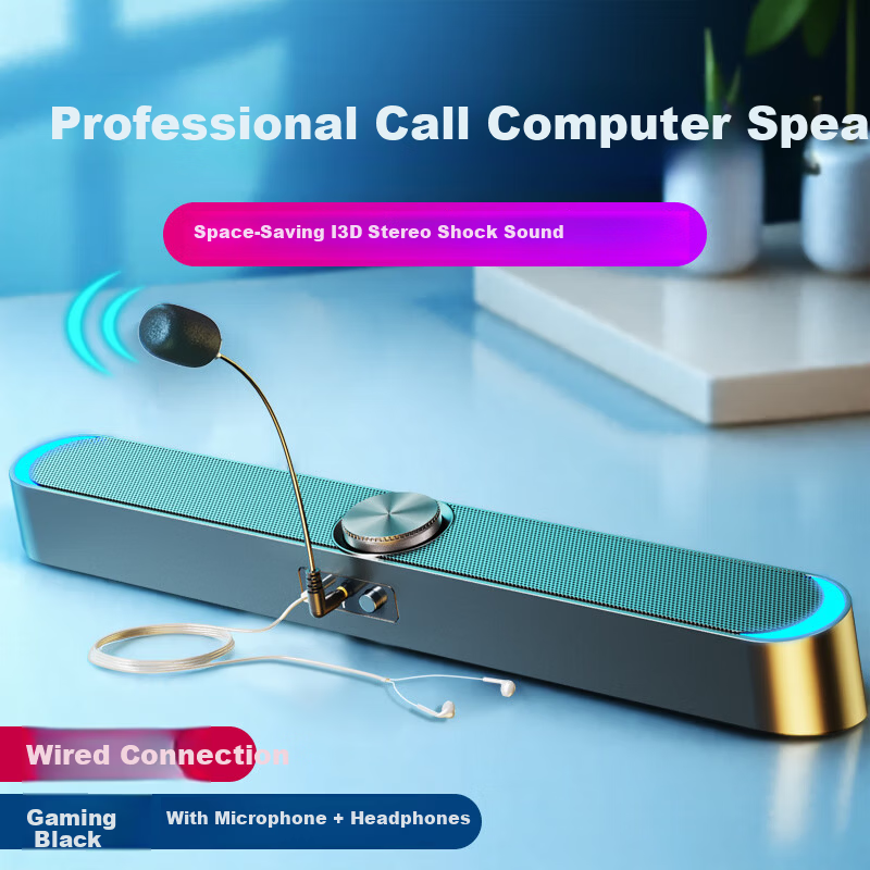 SADA V-198 USB Wired Multimedia Desktop Microphone Speaker Combo with Subwoofer for Computer Laptop Home Use