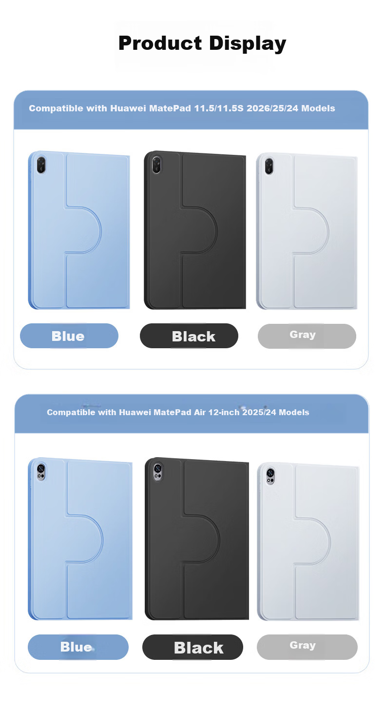 Pisen Huawei MatePad 11.5/11.5s Case 26/25/24 Models 360° Rotatable Horizontal and Vertical Lightweight Soft Blue Cover 9
