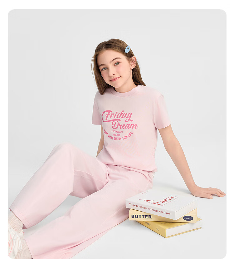 Balabala Girls' Short Sleeve T-Shirt and Pants Set Kids Two-Piece Quick-Dry Summer Outfit 2026 New Trendy Large Kids Clothing 16