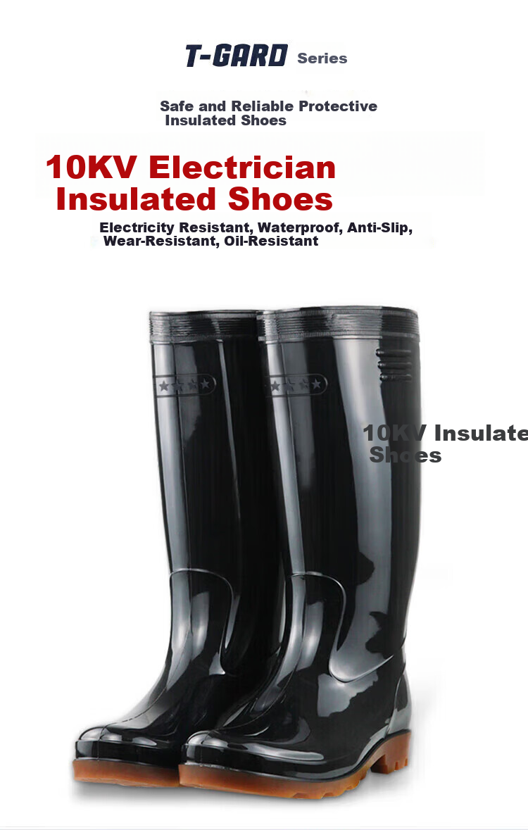 SHENGLI T-Gard® Industrial Mining Boots Waterproof Reflective High-Cut Rain Boots Slip-Resistant Wear-Resistant 20KV Insulated Rain Boots Black Size 42 FMB350 2