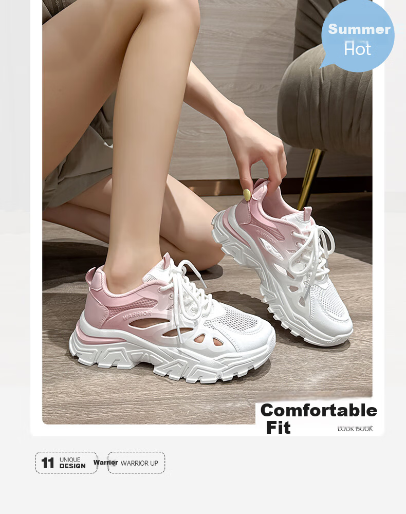 Warrior Official Women's Shoes 2026 Summer Breathable Mesh Lightweight Sneakers Hollow Out Sandals White Pink Size 36 5