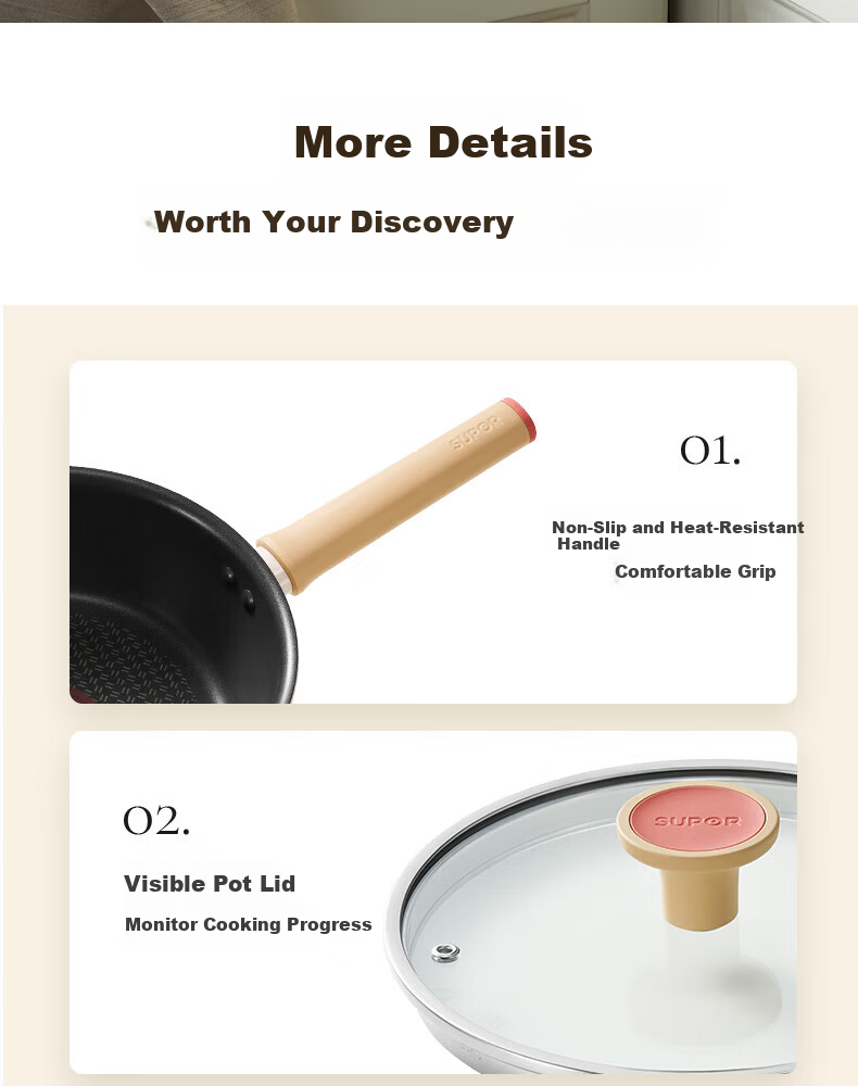 SUPOR 22cm Deep Frying Pan Lightweight Red Dot Non-Stick Flat Bottom Dishwasher Safe Induction Compatible EJ22QLP02 8