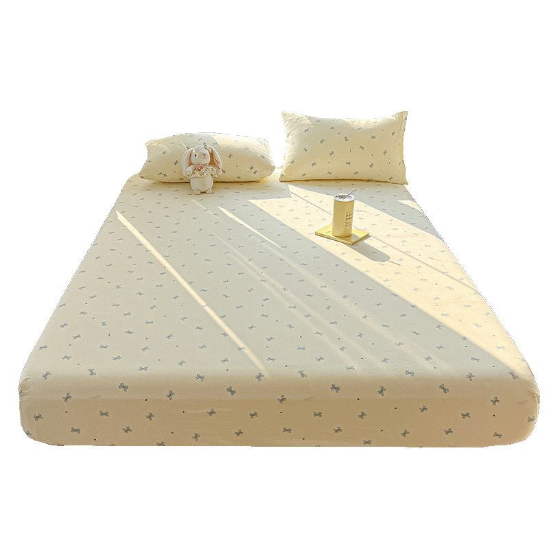 Hodo Class A Double-Layer Gauze Fitted Sheet Three-Piece Set Home Single Bed Cover Full Wrap Bed Protector 1.8*2m Blue Phase