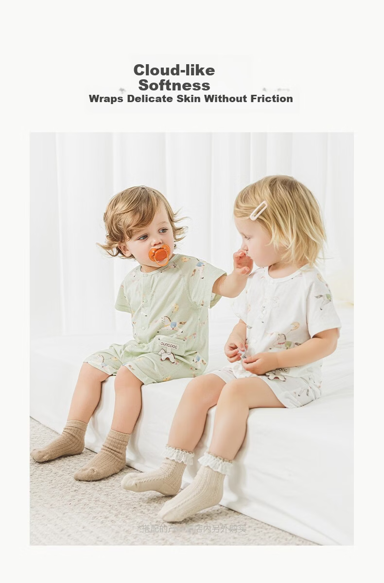 Guaiqi Bear [Light Oxygen Cotton] Infant Short Sleeve Romper Summer Thin Year of the Horse Baby Cool Sleepwear Crawling Suit 1