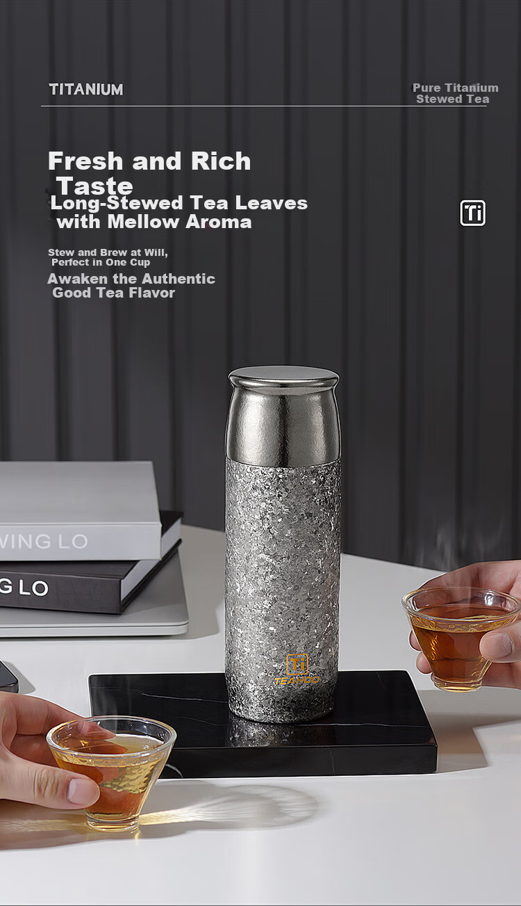 Qihu Pure Titanium Insulated High-End Tea Steeping Cup with Tea-Water Separation Outdoor Tea Brewing Gift Custom Glacier Blue 400ml 13