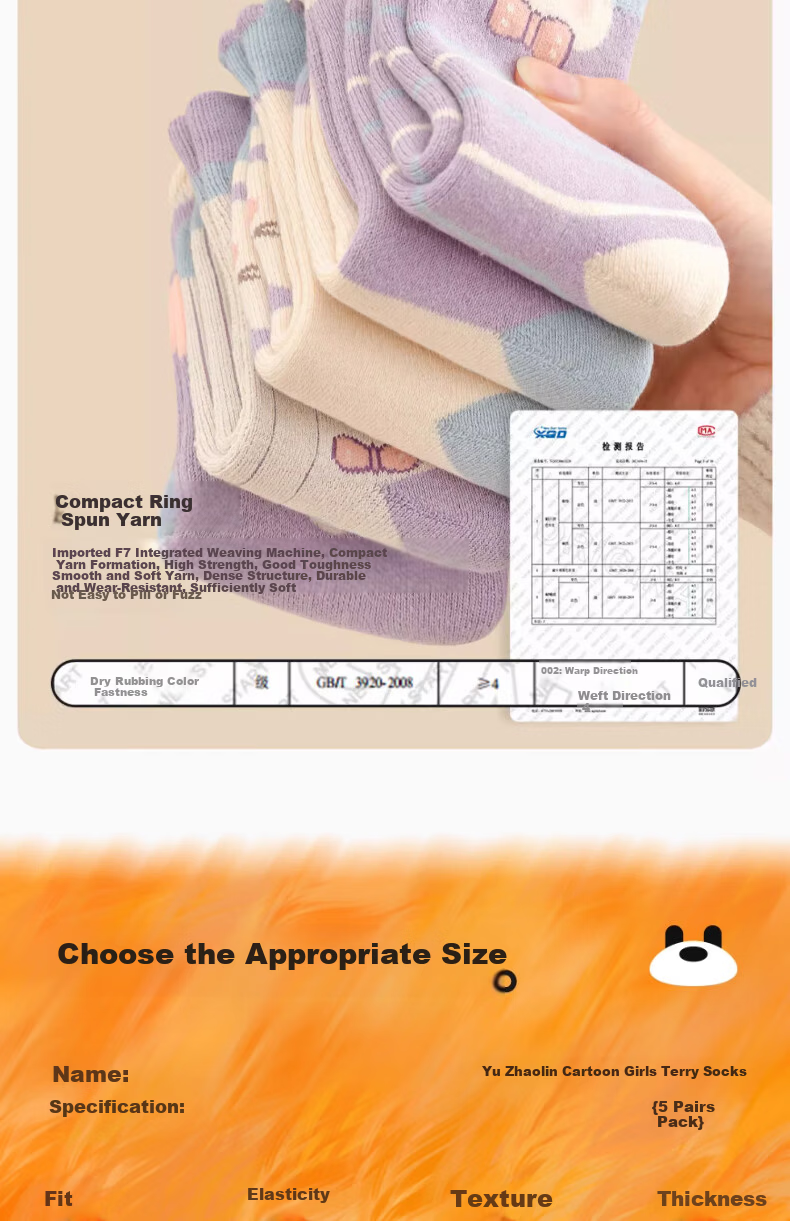 YUZHAOLIN 5 Pairs Girls' Autumn Winter Thickened Fleece Lined Mid-Calf Warm Socks for Children 6